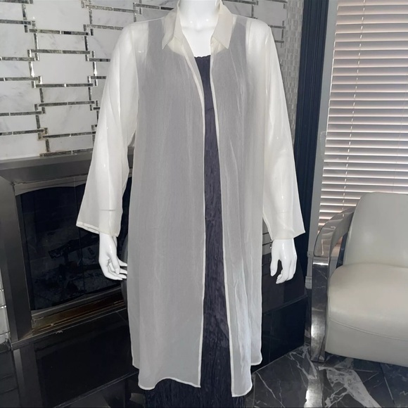 Eileen Fisher Bone Sheer  Open Front Silk Open  Long Jacket NWT - Picture 3 of 14